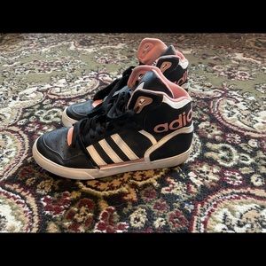 Adidas Size 7 Black & Pink High Top Sneakers